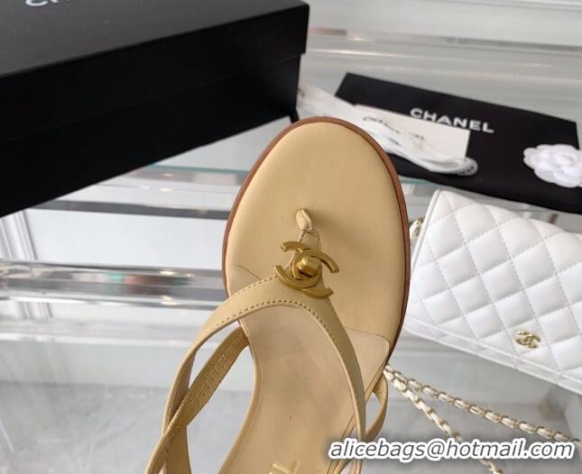 Sophisticated Chanel Vintage CC Stud Medium Heel Sandals Beige 070157