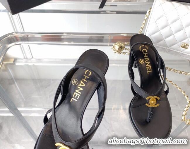 Best Product Chanel Vintage CC Stud Medium Heel Sandals Black 070158