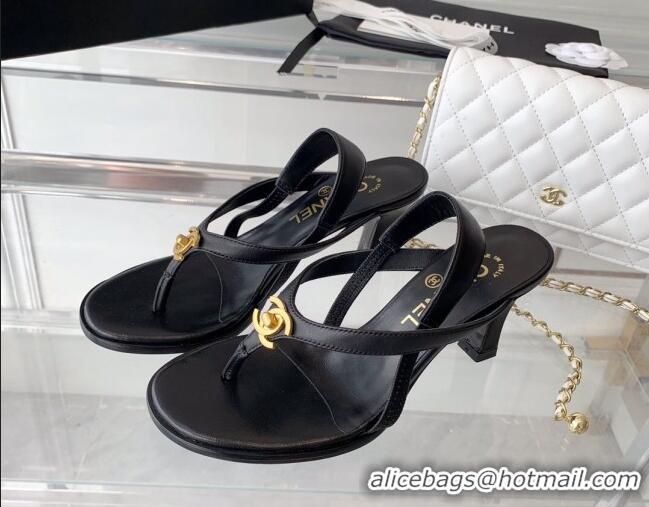 Best Product Chanel Vintage CC Stud Medium Heel Sandals Black 070158