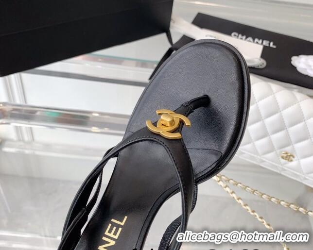 Best Product Chanel Vintage CC Stud Medium Heel Sandals Black 070158