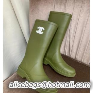 Best Price Chanel Rubber Rain Boots Green 070163