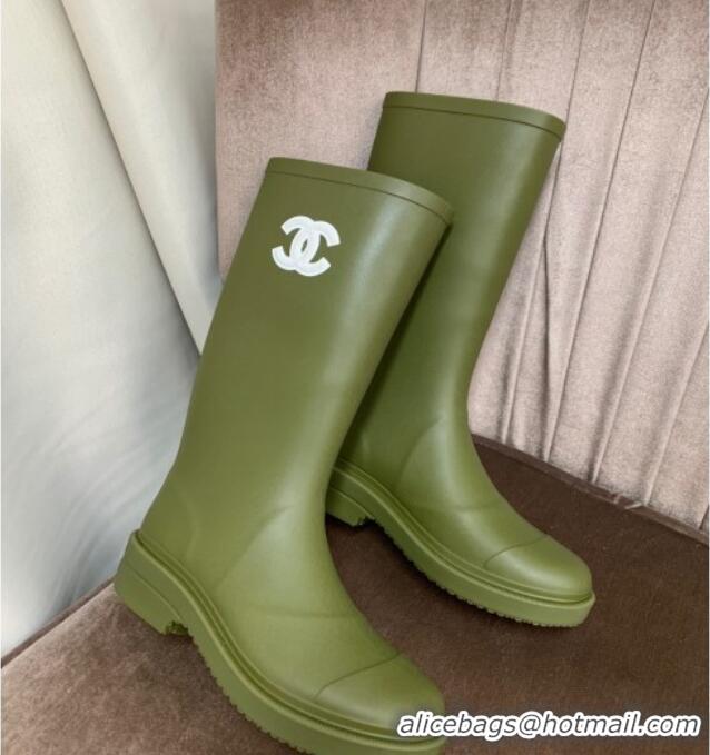 Best Price Chanel Rubber Rain Boots Green 070163