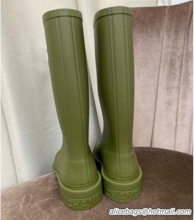 Best Price Chanel Rubber Rain Boots Green 070163