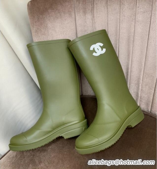 Best Price Chanel Rubber Rain Boots Green 070163