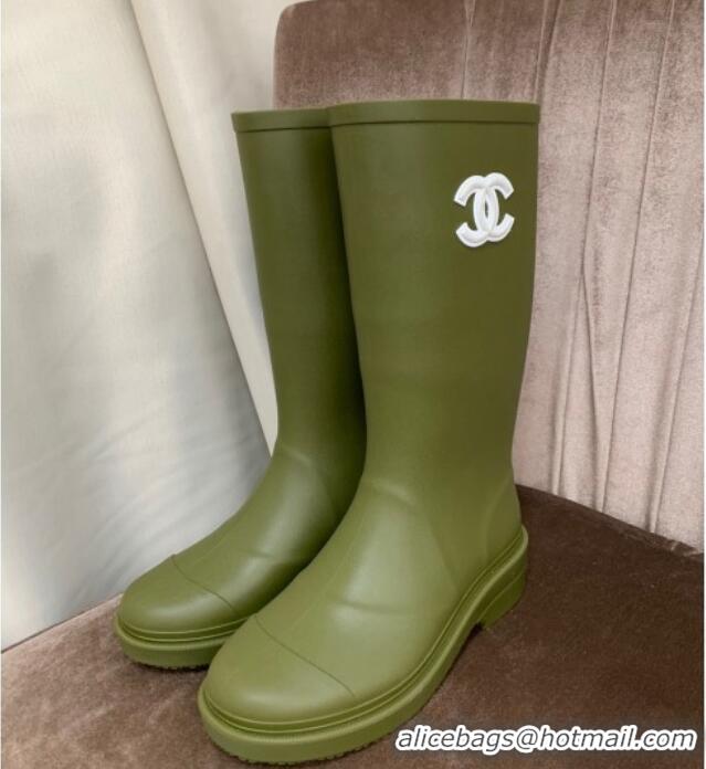 Best Price Chanel Rubber Rain Boots Green 070163