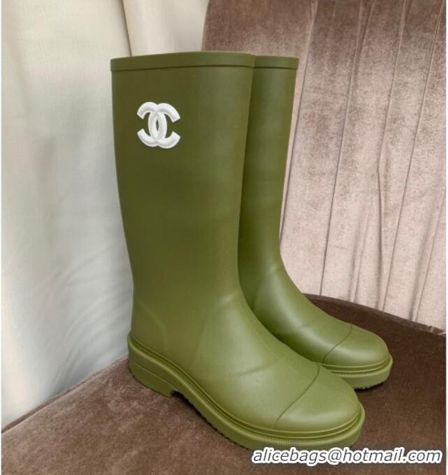 Best Price Chanel Rubber Rain Boots Green 070163