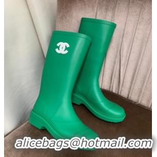 Luxury Chanel Rubber Rain Boots Green 070164