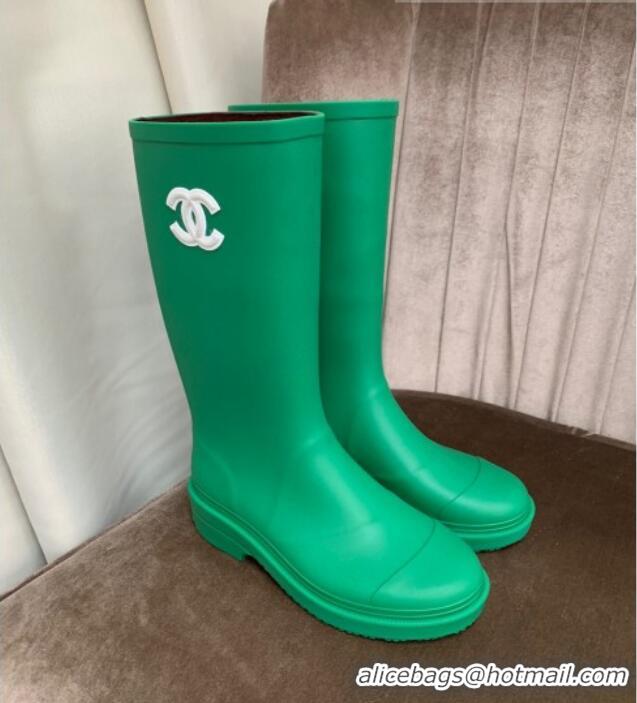 Luxury Chanel Rubber Rain Boots Green 070164