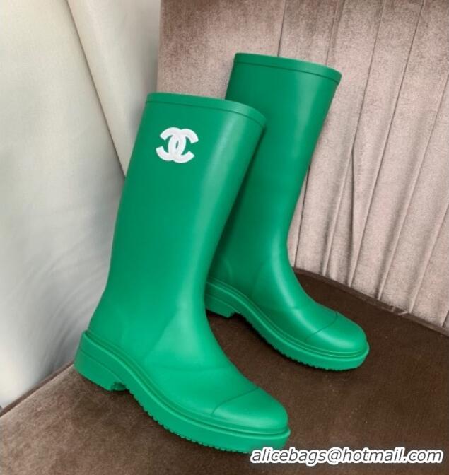 Luxury Chanel Rubber Rain Boots Green 070164