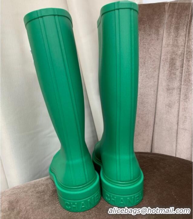 Luxury Chanel Rubber Rain Boots Green 070164