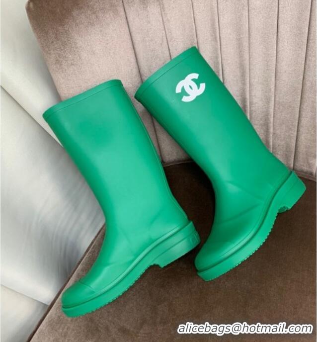 Luxury Chanel Rubber Rain Boots Green 070164