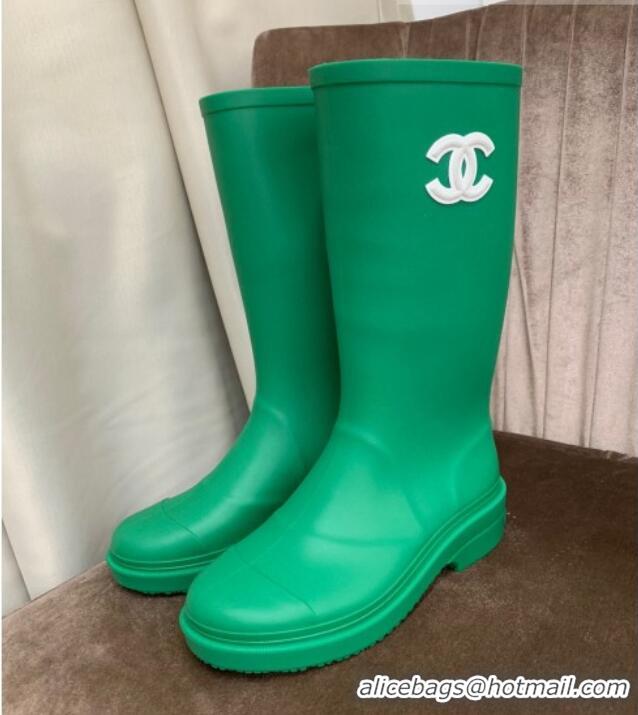 Luxury Chanel Rubber Rain Boots Green 070164