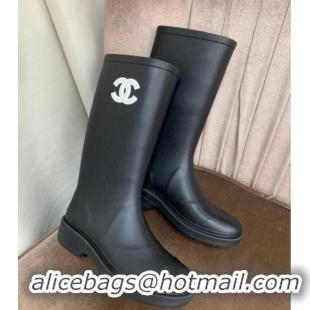 Inexpensive Chic Chanel Rubber Rain Boots Black 070165