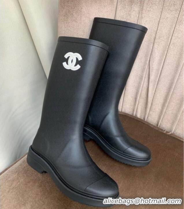 Inexpensive Chic Chanel Rubber Rain Boots Black 070165