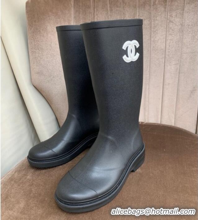 Inexpensive Chic Chanel Rubber Rain Boots Black 070165