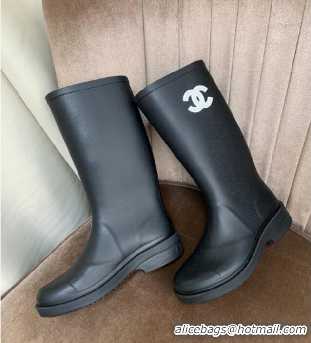 Inexpensive Chic Chanel Rubber Rain Boots Black 070165