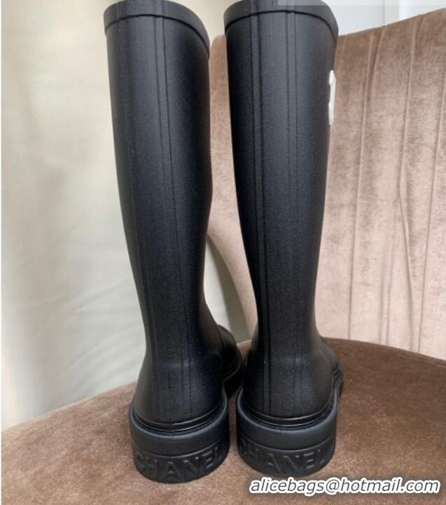 Inexpensive Chic Chanel Rubber Rain Boots Black 070165