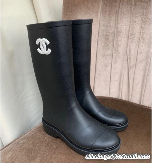 Inexpensive Chic Chanel Rubber Rain Boots Black 070165