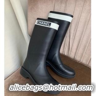 Crafted Chanel Rubber Rain Boots Black 070169