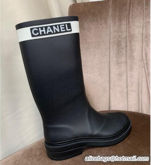 Crafted Chanel Rubber Rain Boots Black 070169