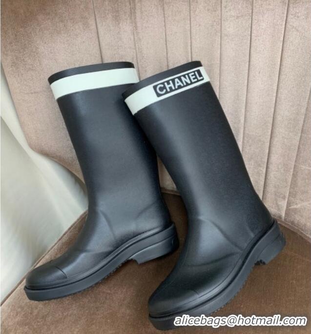 Crafted Chanel Rubber Rain Boots Black 070169