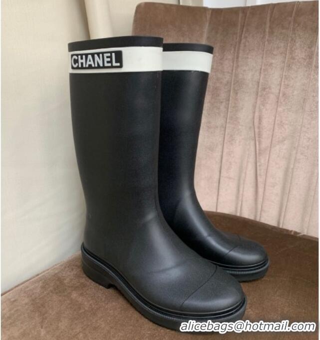 Crafted Chanel Rubber Rain Boots Black 070169