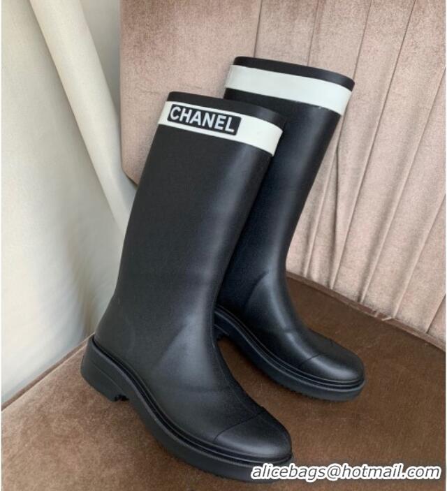 Crafted Chanel Rubber Rain Boots Black 070169