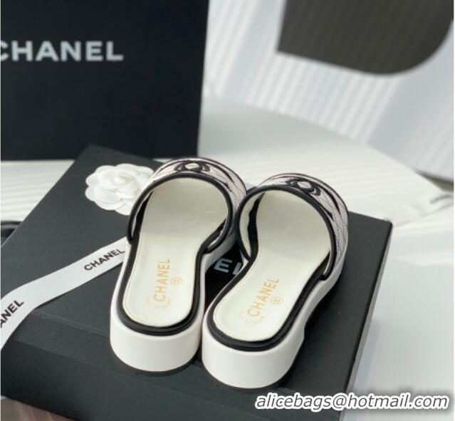 Grade Chanel Embroidered CC Leather Slide Sandals G34826 Black