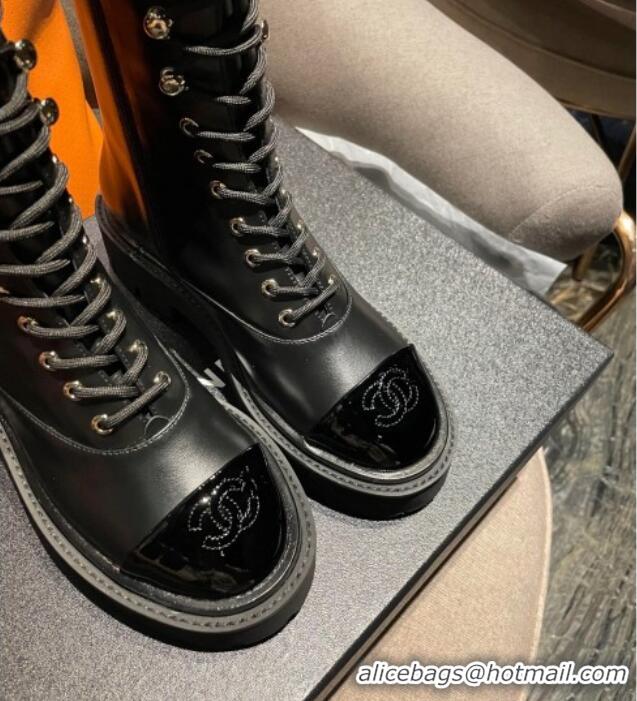 Fashion Chanel Calfskin Lace-ups Ankle Boots Black 070485