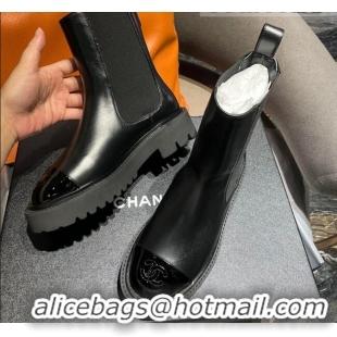 Purchase Chanel Calfskin Slip-on Ankle Boots Black 070488