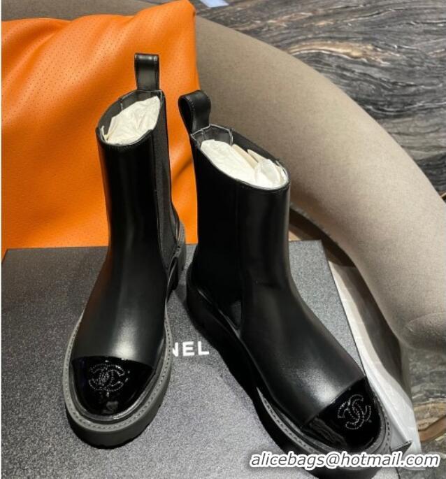 Purchase Chanel Calfskin Slip-on Ankle Boots Black 070488