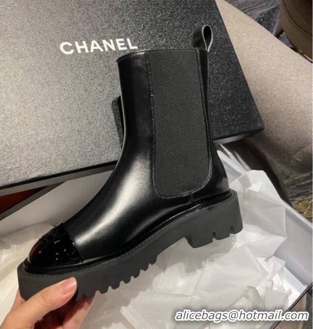 Purchase Chanel Calfskin Slip-on Ankle Boots Black 070488