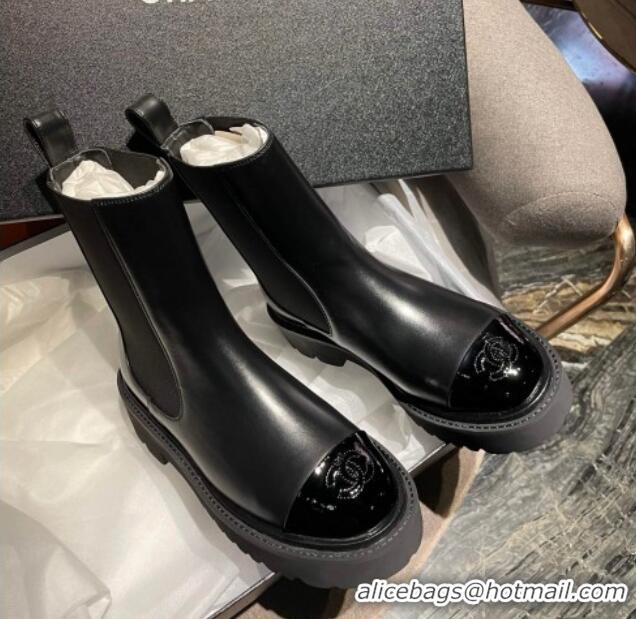 Purchase Chanel Calfskin Slip-on Ankle Boots Black 070488