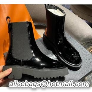 Best Grade Chanel Patent Leather Slip-on Ankle Boots Black 070489