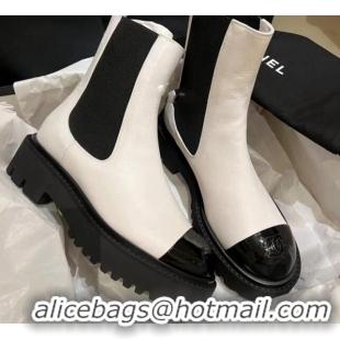 Top Design Chanel Calfskin Slip-on Ankle Boots White 070490