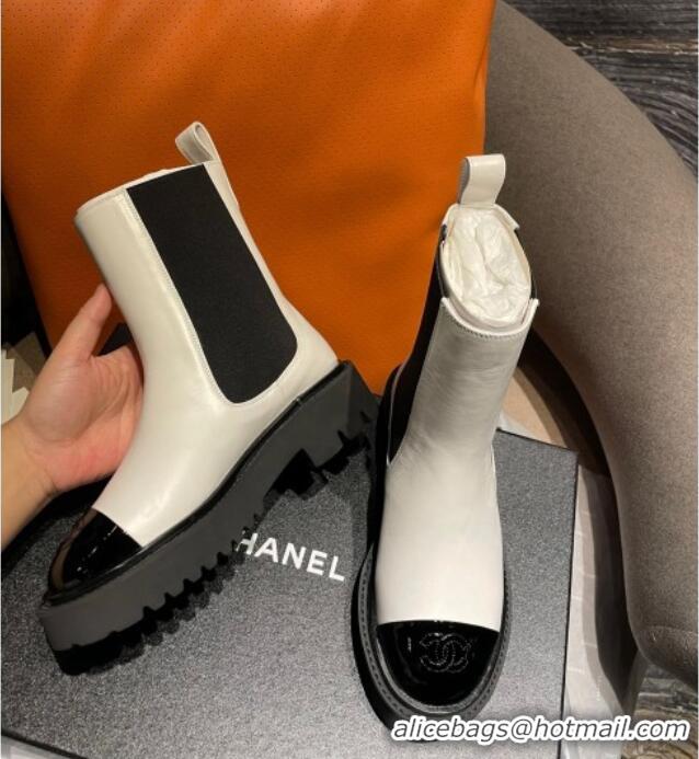 Top Design Chanel Calfskin Slip-on Ankle Boots White 070490