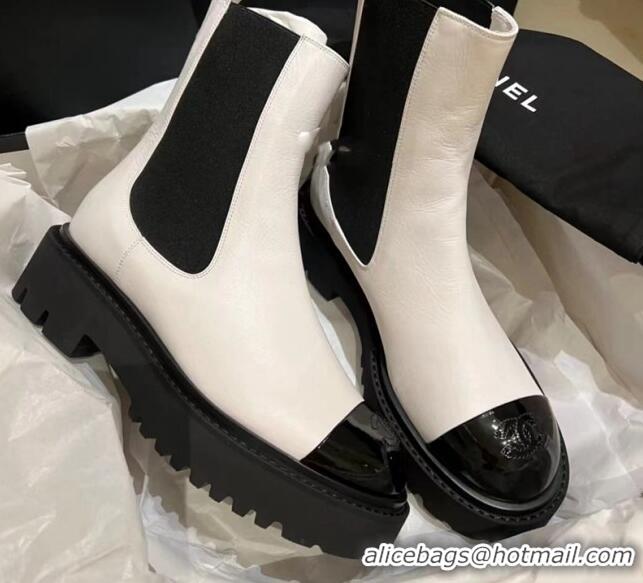 Top Design Chanel Calfskin Slip-on Ankle Boots White 070490