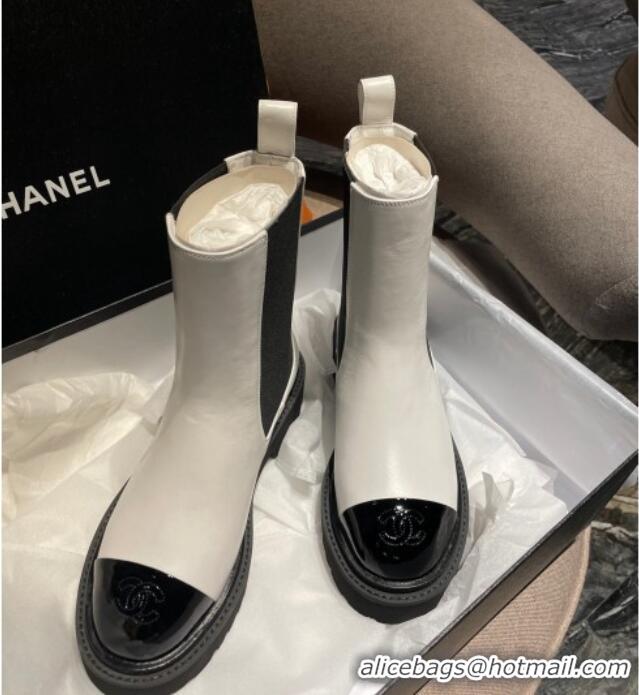 Top Design Chanel Calfskin Slip-on Ankle Boots White 070490