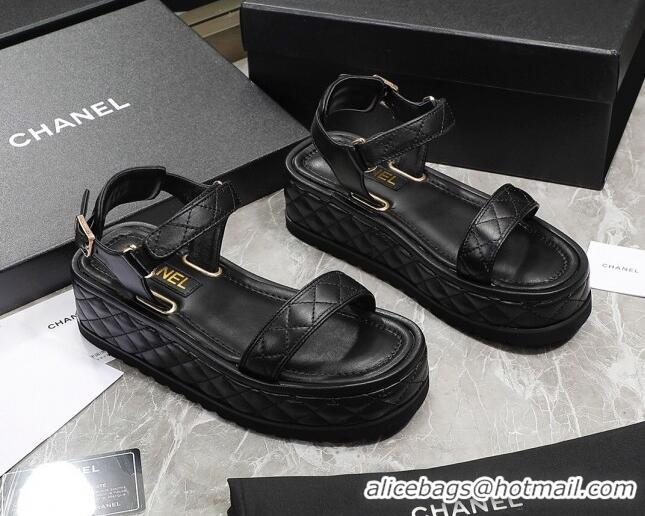 Perfect Chanel Lambskin Sandals G39143 Black