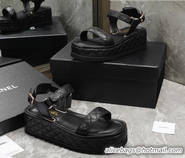 Perfect Chanel Lambskin Sandals G39143 Black