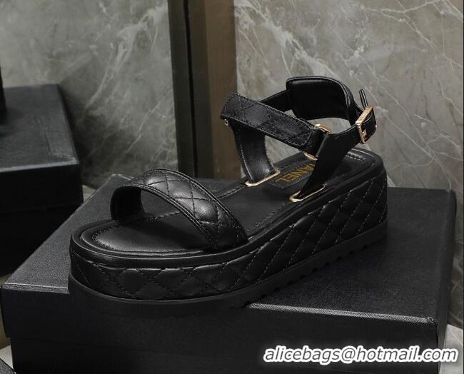 Perfect Chanel Lambskin Sandals G39143 Black