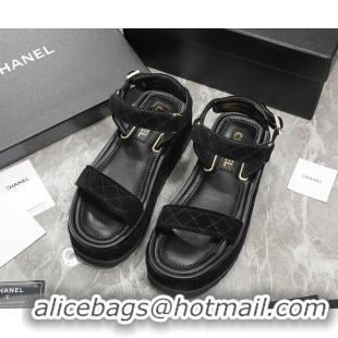 Low Cost Chanel Suede Sandals G39143 Black 070493