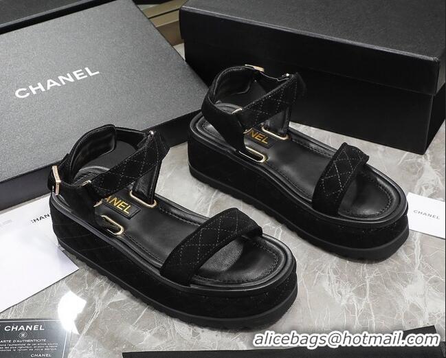 Low Cost Chanel Suede Sandals G39143 Black 070493