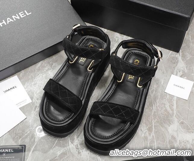 Low Cost Chanel Suede Sandals G39143 Black 070493