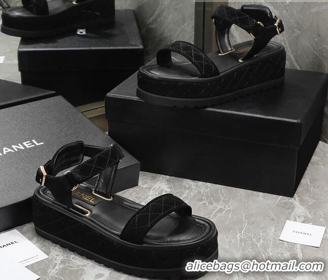 Low Cost Chanel Suede Sandals G39143 Black 070493