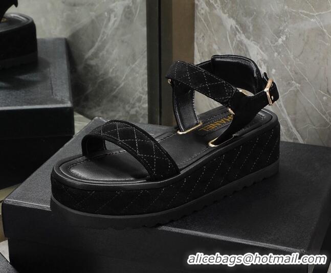 Low Cost Chanel Suede Sandals G39143 Black 070493