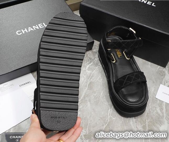 Low Cost Chanel Suede Sandals G39143 Black 070493