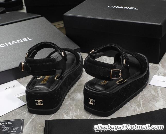 Low Cost Chanel Suede Sandals G39143 Black 070493