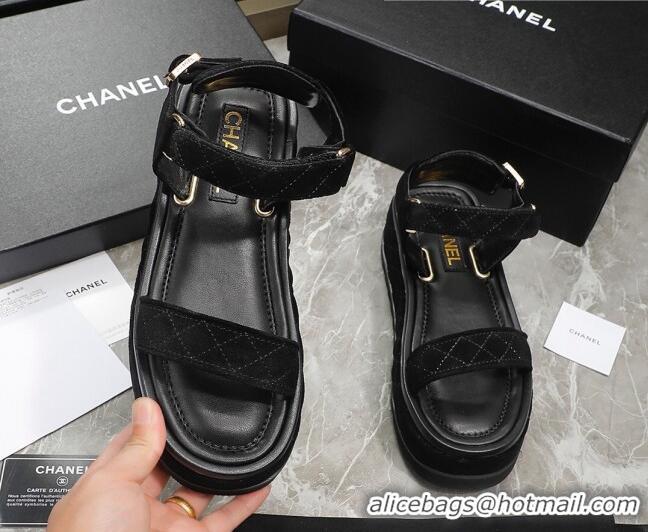 Low Cost Chanel Suede Sandals G39143 Black 070493