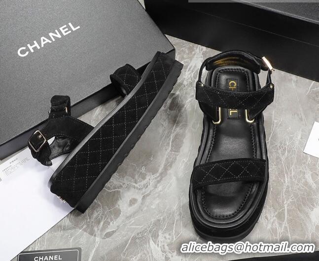 Low Cost Chanel Suede Sandals G39143 Black 070493